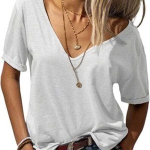Danedvi Women Fashion Short Sleeve Top Deep V-Neck Casual Loose XXL